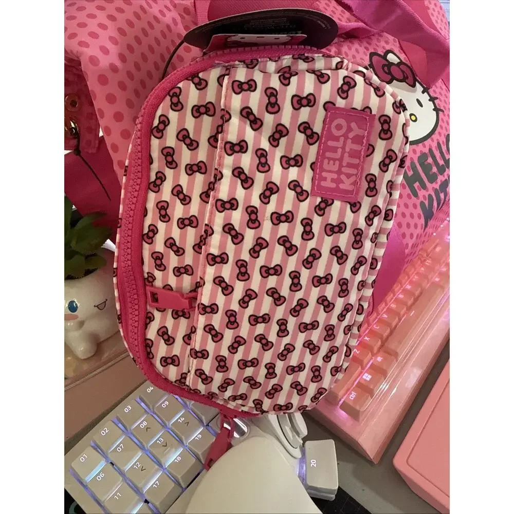 Sanrio Hello Kitty Pink Tote Travel Large Weekender Luggage Hip Bag Tag 3 Piece